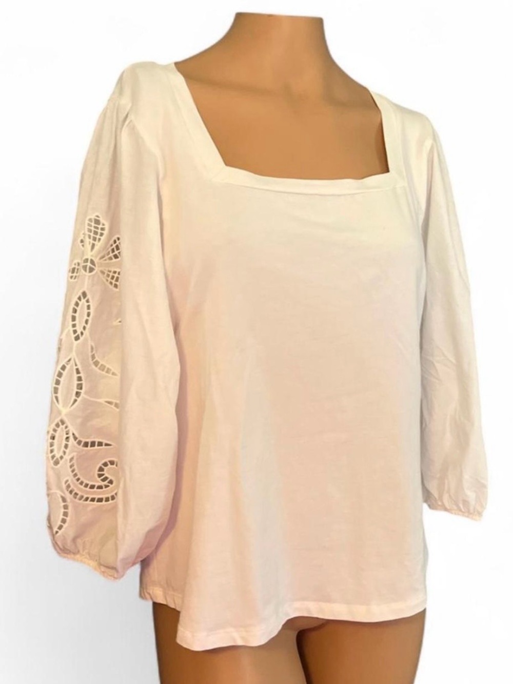 LC Lauren Conrad Cream Square-Neck Eyelet Sleeve Top